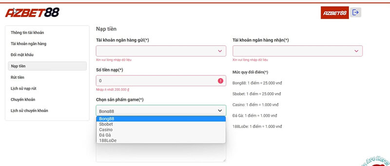 nạp tiền AZBET88