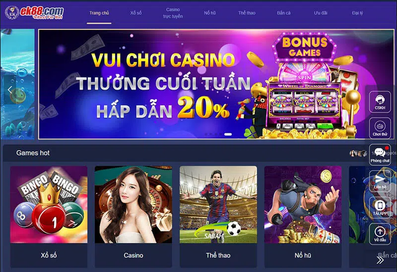 Kho tàng trò chơi của cổng game EK88 lúc nào cũng được ưa chuộng
