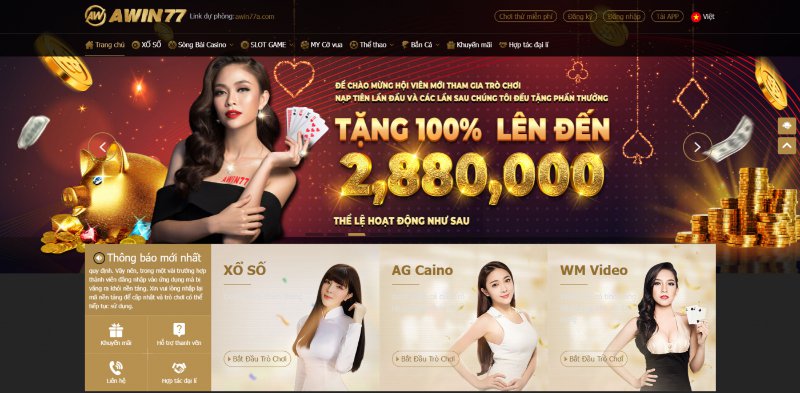 Giao diện trang web Awin77 